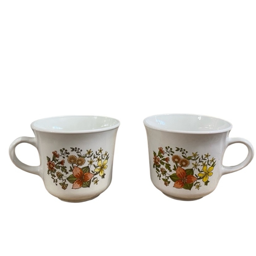 Vintage Corelle Indian Summer Corning Floral Mugs Set of 2 Orange Yellow